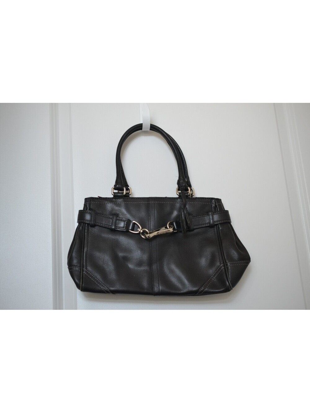 Coach Hamptons F08A70 Black Leather Belted Satchel Carryall Bag 2007